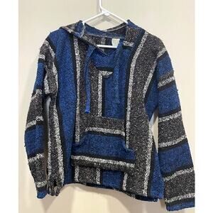 Baja Hoodie Blue Gray and Black Stripe Pullover Size Men's Medium